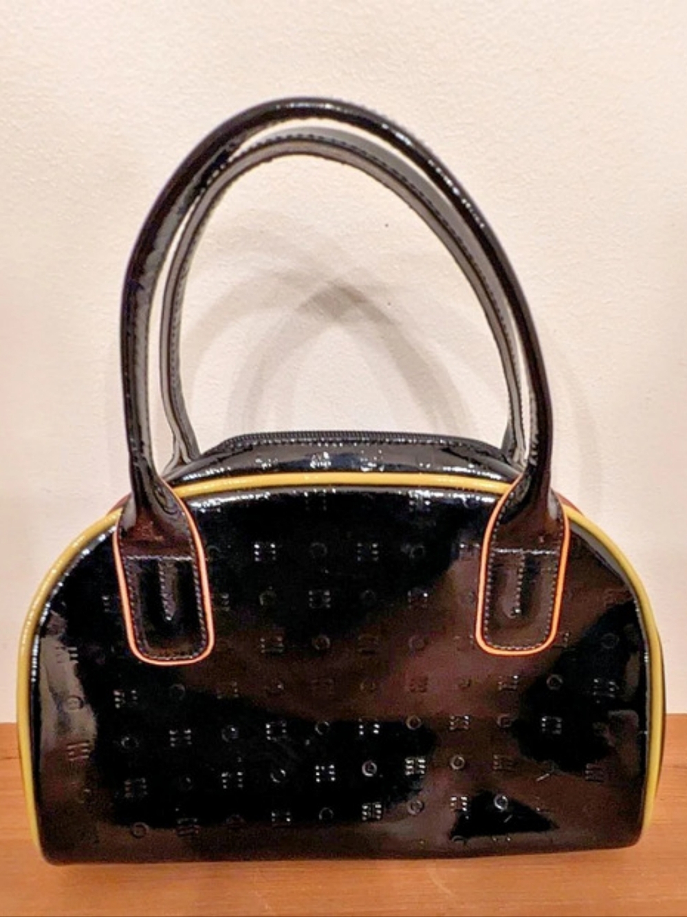 Arcadia Patent Leather Satchel in Black & Red
